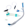 Left-sided double-lumen bronchial tube with Carlens connector and suction catheters